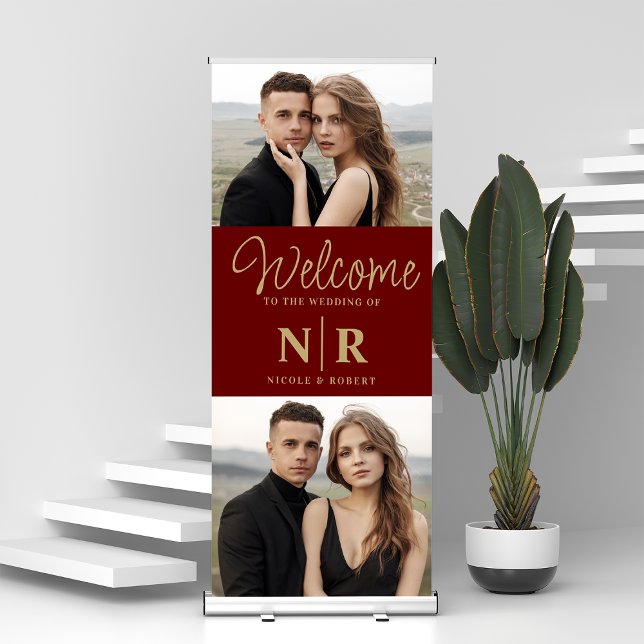 Personalized 2 Photo Wedding Monogram Welcome Retractable Banner (Creator Uploaded)