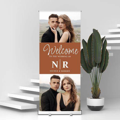 Personalized 2 Photo Wedding Monogram Welcome Retractable Banner