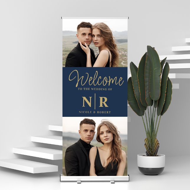Personalized 2 Photo Wedding Monogram Welcome Retractable Banner (Creator Uploaded)