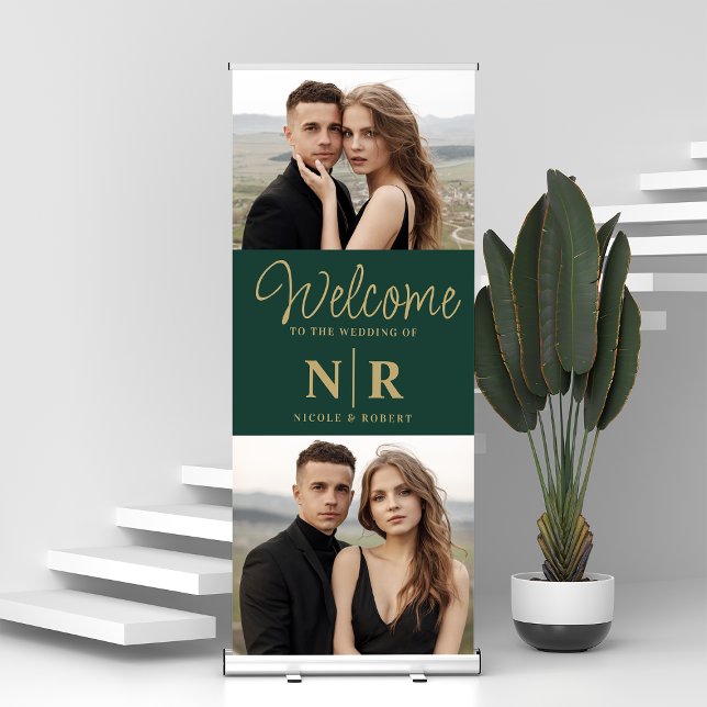 Personalized 2 Photo Wedding Monogram Welcome Retractable Banner (Creator Uploaded)