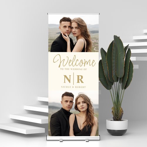 Personalized 2 Photo Wedding Monogram Welcome Retractable Banner