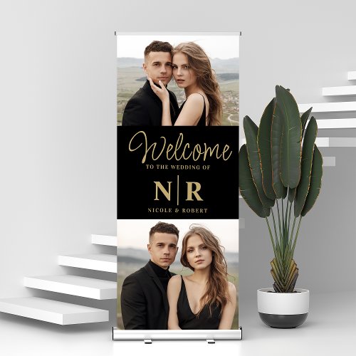 Personalized 2 Photo Wedding Monogram Welcome Retractable Banner