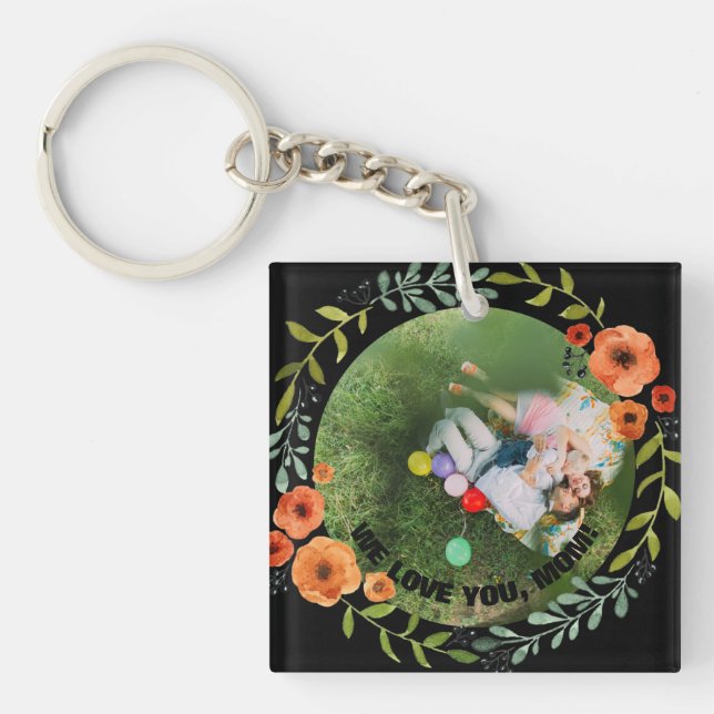 Personalized 2 Photos | Floral Mom Mother's Day Keychain (Front)