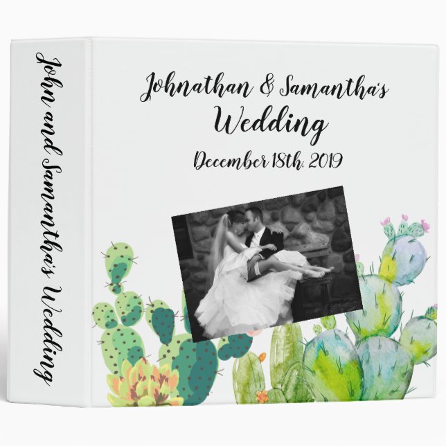 Personalized 2" Wedding Binder Bohemian Cactus Suc (Front/Spine)