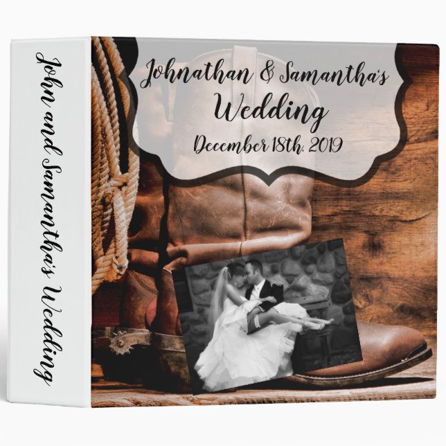 Personalized 2" Wedding Binder Cowboy Boots Barn W (Front/Spine)