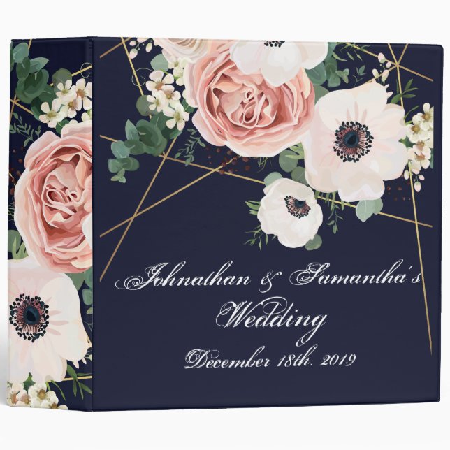 Personalized 2" Wedding Binder Geometric Navy Blue (Front/Spine)