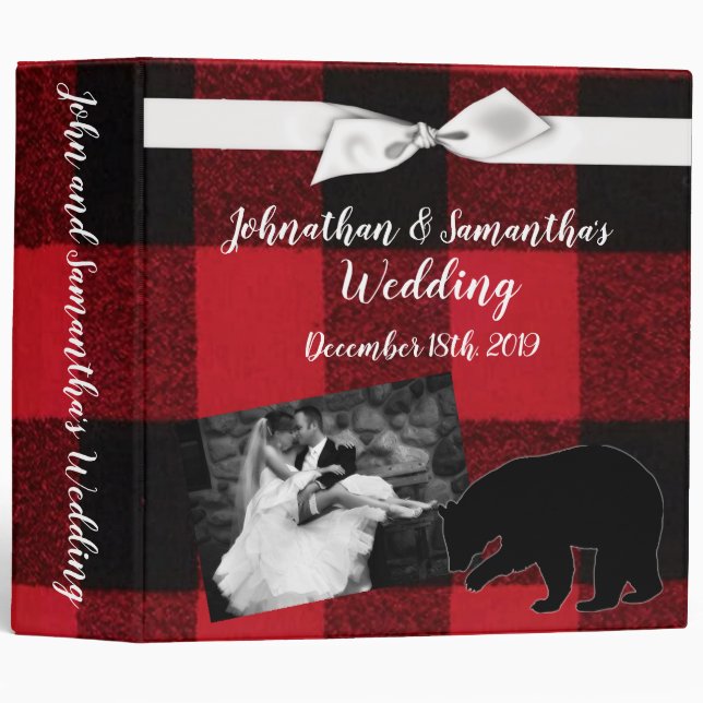 Personalized 2" Wedding Binder Red Buffalo Plaid (Front/Spine)