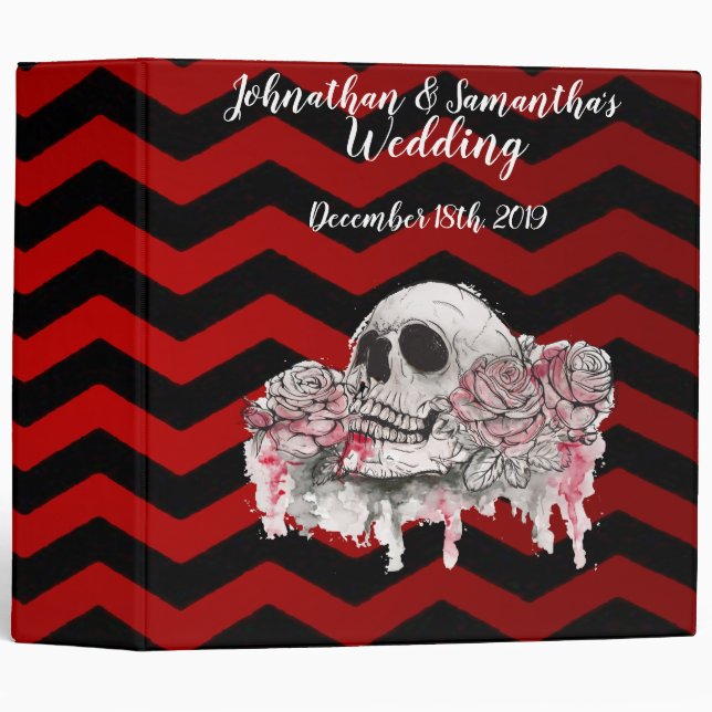 Personalized 2" Wedding Binder skull Rose Gothic C (Front/Spine)