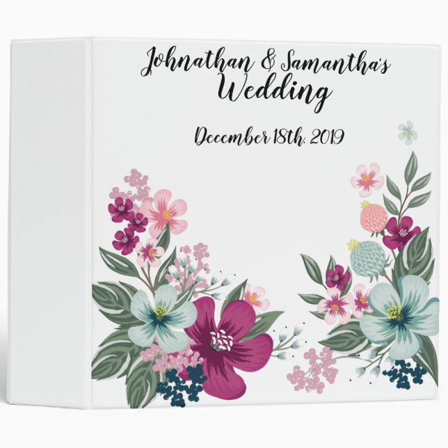 Personalized 2" Wedding Binder Tropical Flowers on (Front/Spine)