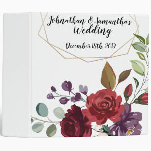 Personalized 2" Wedding Binder White Roses Gold Ge