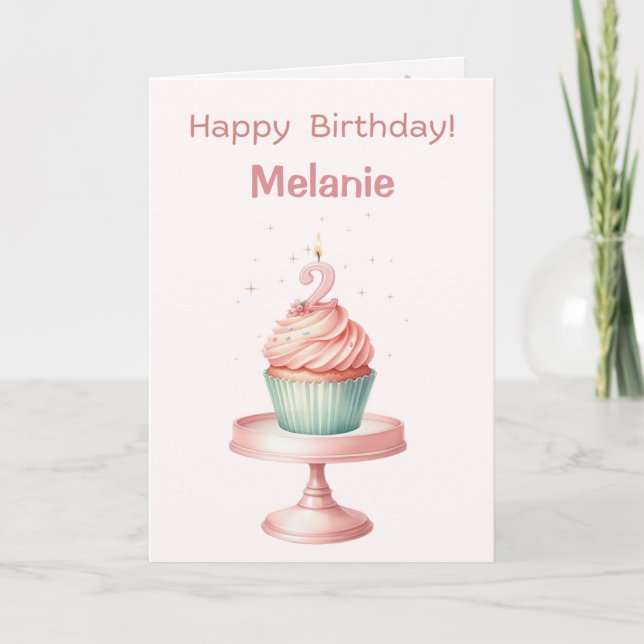 Personalized 2 year Cupcake Birthday Card (Front)