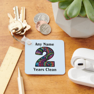 Personalized 2 years clean sober AA NA keychain