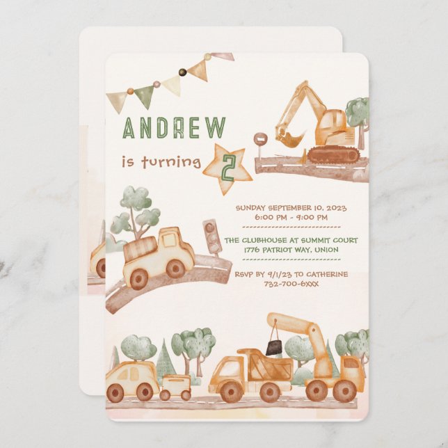 Personalized  2nd Birthday for boy Invitation (Front/Back)