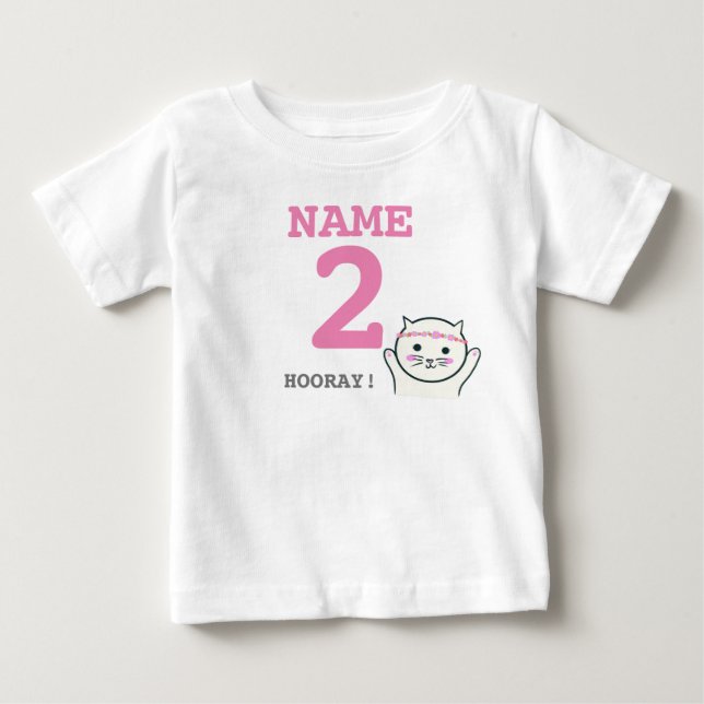 Personalized 2nd birthday white cat baby T-Shirt (Front)
