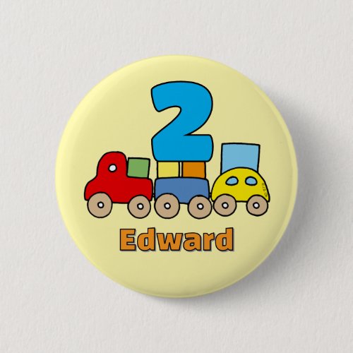 Personalized 2nd Birthday Wooden Train Toy Button