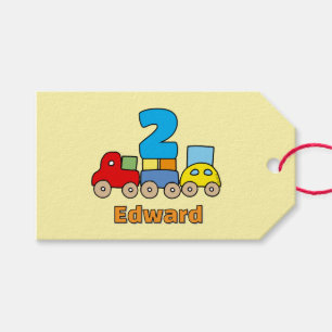 Personalized 2nd Birthday Wooden Train Toy Gift Tags