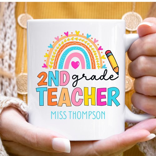 Personalized 2nd Grade Rainbow Teacher Coffee Mug