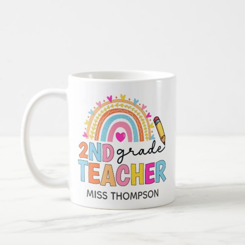 Personalized 2nd Grade Rainbow Teacher Coffee Mug