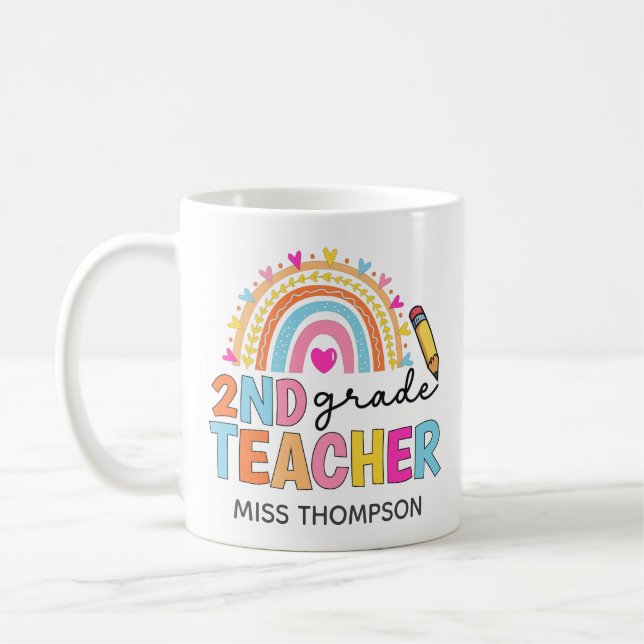 Personalized 2nd Grade Rainbow Teacher Coffee Mug (Left)