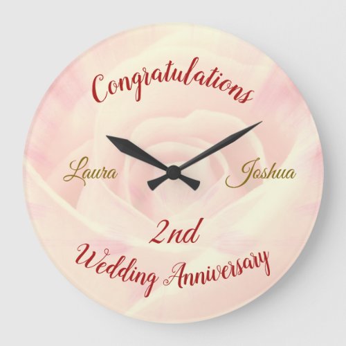 Personalized 2nd Wedding Anniversary Large Clock