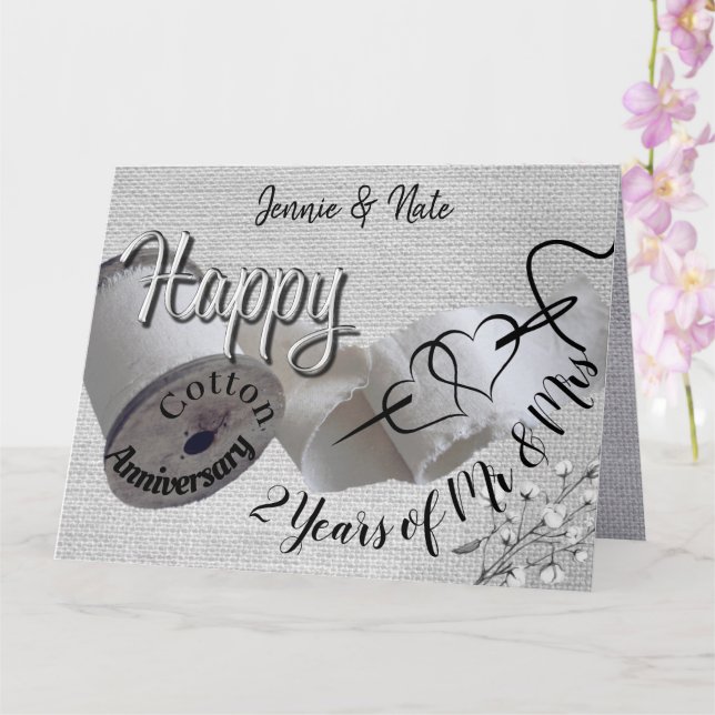 Personalized 2nd Year Cotton Wedding Anniversary  Card (Orchid)