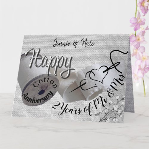 Personalized 2nd Year Cotton Wedding Anniversary  Card