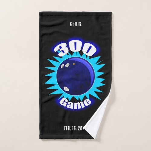 Personalized 300 Game Blues Bowling Hand Towel