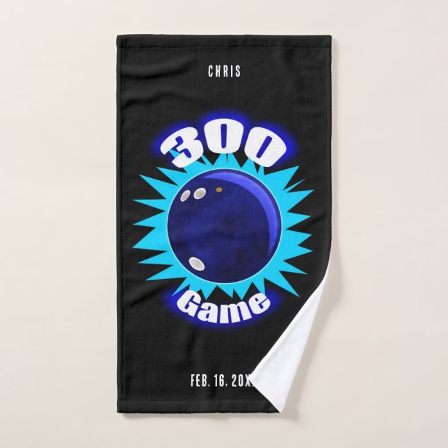 Personalized 300 Game Blues Bowling Hand Towel (Hand Towel)