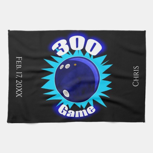 Personalized 300 Game Blues Bowling Towel