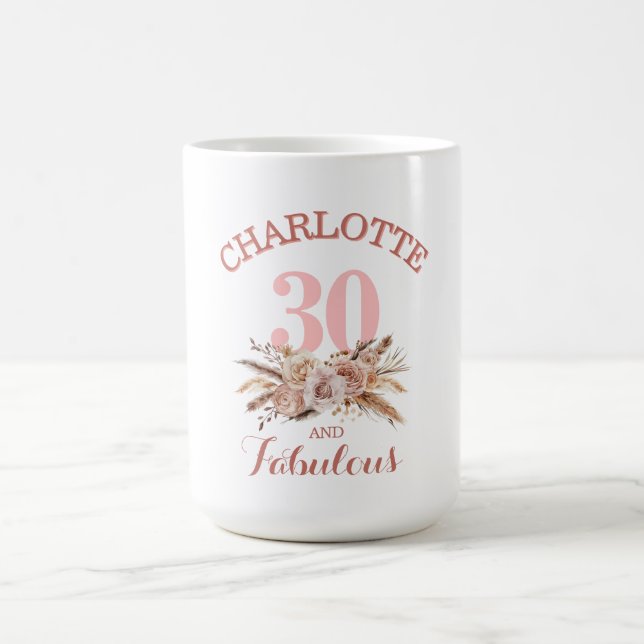 Personalized, 30 and Fabulous Flower Coffee Mug (Center)