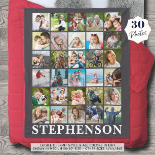 Personalized 30 Photo Collage Gray Fleece Blanket