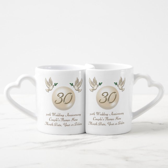 Personalized 30th Anniversary Gifts for Friends Coffee Mug Set (Front Nesting)