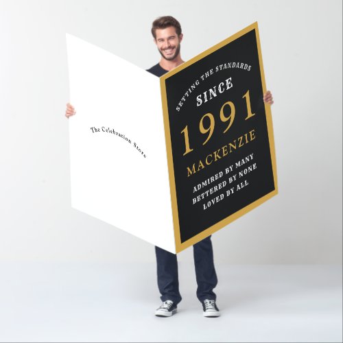 Personalized 30th Birthday 1991 Black Gold Huge Card