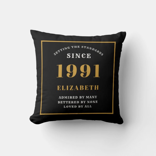 Personalized 30th Birthday 1991 Elegant Chic Black Throw Pillow (Front)