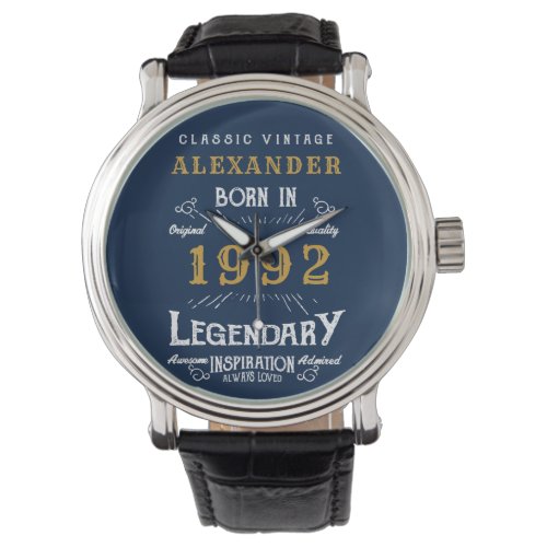 Personalized 30th Birthday 1992 Vintage Blue Gold Watch