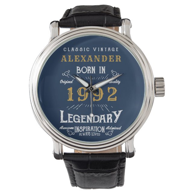 Personalized 30th Birthday 1992 Vintage Blue Gold Watch (Front)