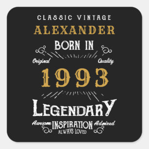 Personalized 30th Birthday 1993 Add Name Legendary Square Sticker