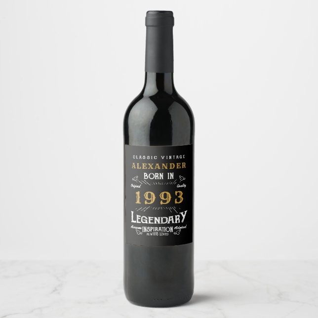 Personalized 30th Birthday 1993 Add Name Legendary Wine Label (Front)