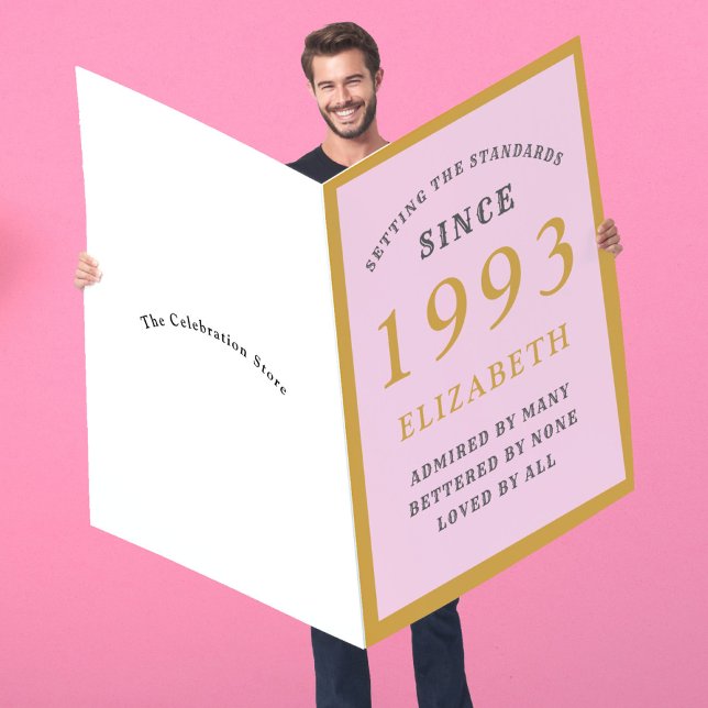 Personalized 30th Birthday 1993 Pink Grey Huge Card (Creator Uploaded)