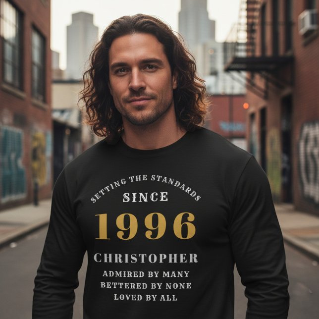 Personalized 30th Birthday 1996 Add Name T-Shirt (Born 1996 long sleeve birthday t-shirt. Background out of focus.)