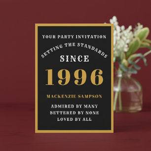 Personalized 30th Birthday 1996 Elegant Black Gold Invitation