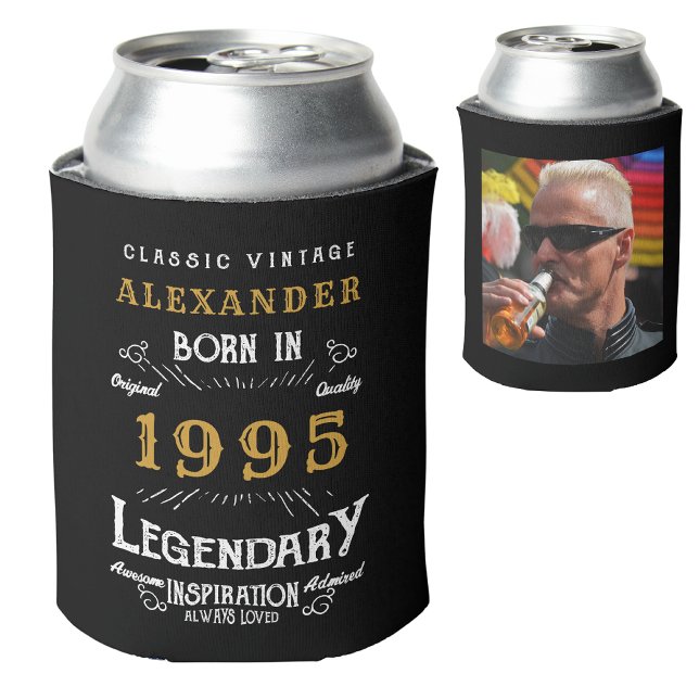 Personalized 30th Birthday Add Name Year Photo Can Cooler (Personalized 30th birthday can cooler with custom name, year and photo template.)