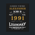 Personalized 30th Birthday Born 1991 Vintage Black Canvas Print<br><div class="desc">A personalized classic wall canvas for that special birthday person born in 1991 and turning 30. Add the name to this vintage retro style black, white and gold design for a custom 30th birthday gift. Easily edit the name and year with the template provided. A wonderful custom black birthday gift....</div>