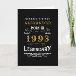 Personalized 30th Birthday Born 1993 Vintage Black Card<br><div class="desc">A personalized classic card for that celebration class for someone born in 1993 and turning 30. Add the name to this vintage retro style black, white and gold design for a custom birthday greeting card. Easily edit the name and year with the template provided. The Wonderful custom gift. More gifts...</div>