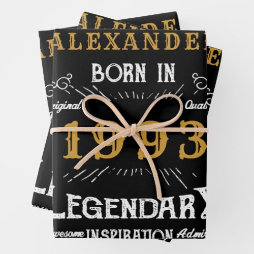 Personalized 30th Birthday Born 1993 Vintage Black Wrapping Paper Sheets