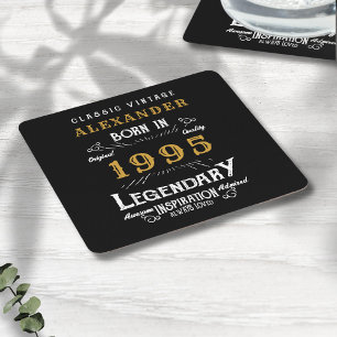 Personalized 30th Birthday Born 1995 Vintage Black Square Paper Coaster