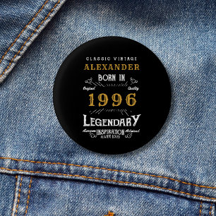 Personalized 30th Birthday Born 1996 Vintage Black Button