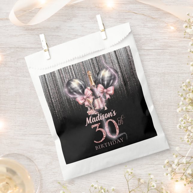 Personalized 30th Birthday Champagne Luxury Pink Favor Bag (Clipped)