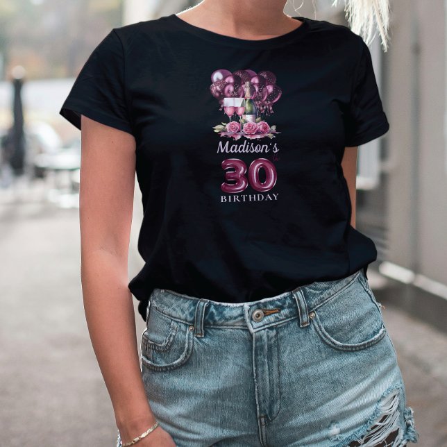 Personalized 30th Birthday Luxury Wine & Balloons T-Shirt (Creator Uploaded)