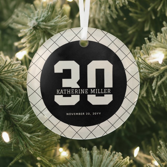 Personalized 30th Birthday Modern and Elegant   Glass Ornament (Insitu)
